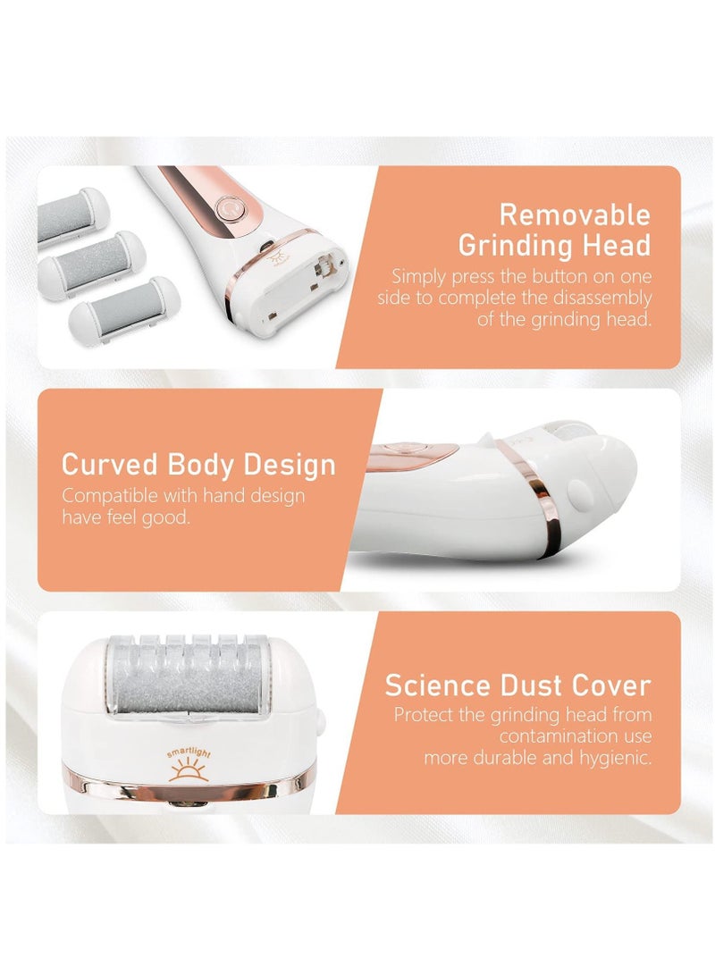 Electric Foot Callus Remover Kit, Rechargeable Waterproof Foot Scrubber with LED Light Battery Display, Pedicure Tools with 3 Roller Heads 2 Speed for Remove Cracked Heels Calluses Hard Skin