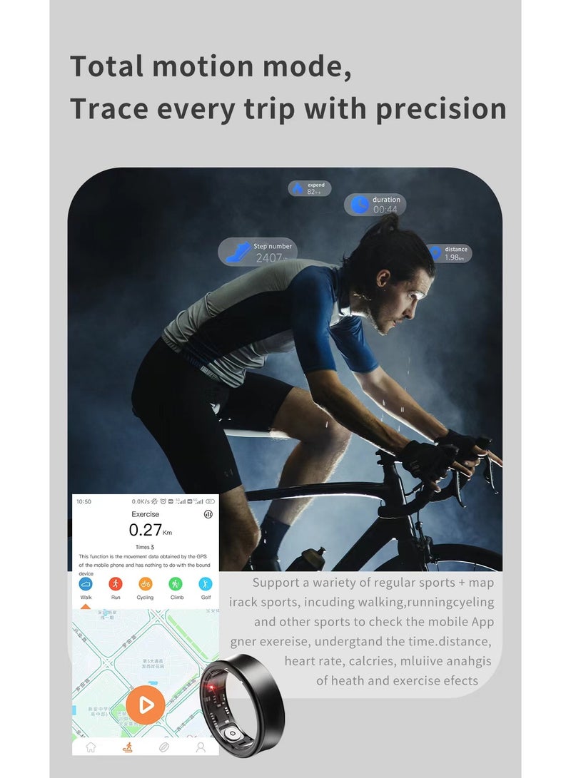 Smart Health Ring for Heart Rate Blood Oxygen Sleep Monitoring all Weather Motion Calculation 24-hour Health Monitoring Protect Your Health Black No.19