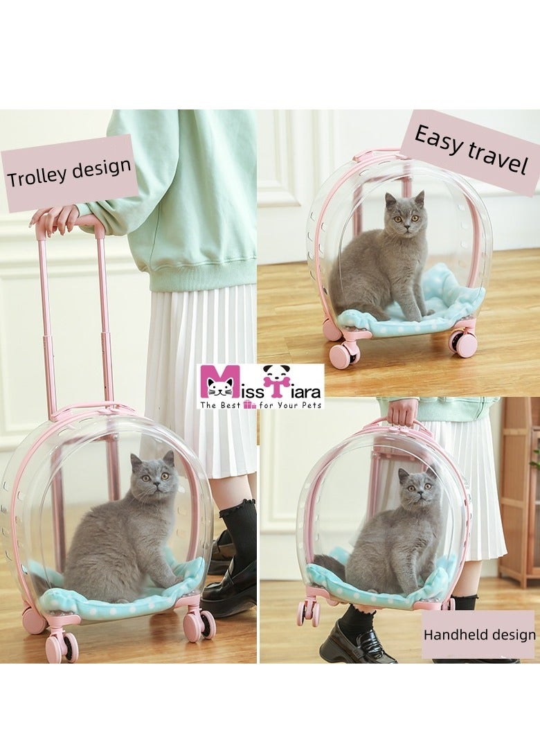 Quality Transparent large capacity pet trolley case portable travel bag suitable for cats and dogs under 8kg, allowing your pet to travel with you easily 33*42*27cm