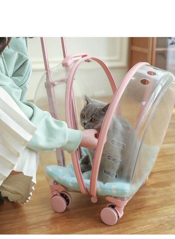 Quality Transparent large capacity pet trolley case portable travel bag suitable for cats and dogs under 8kg, allowing your pet to travel with you easily 33*42*27cm