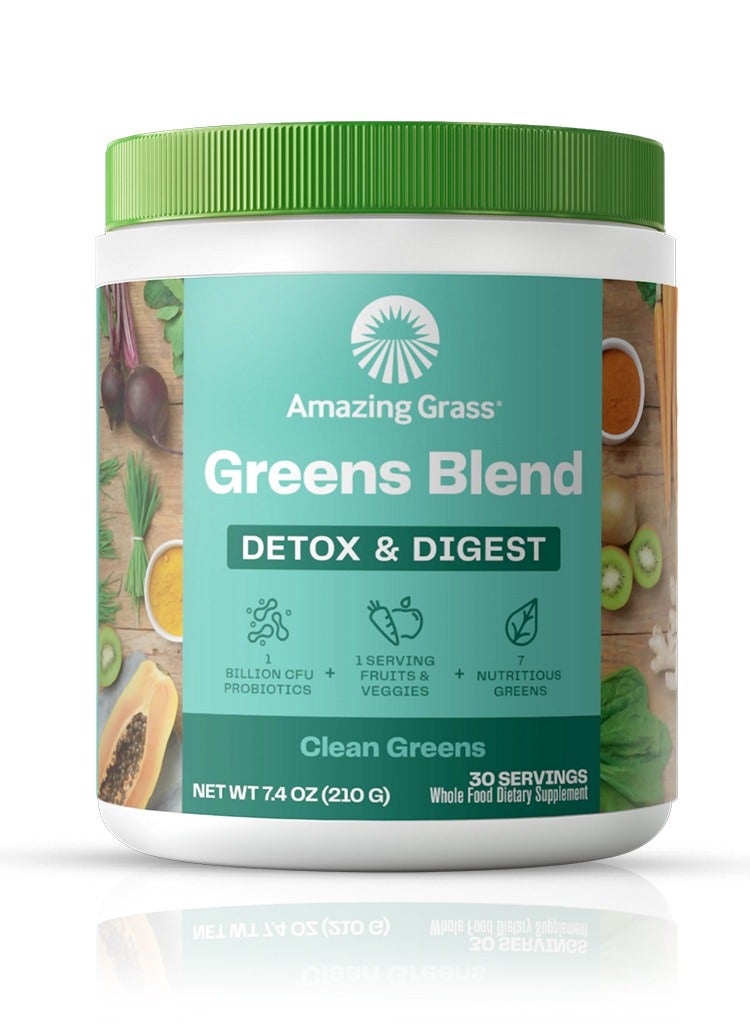 Greens Superfood Detox & Digest - Detoxifying Greens with ACTAZIN® Kiwifruit and Probiotics for Gut Health, Clean Green Flavor, 30 Servings