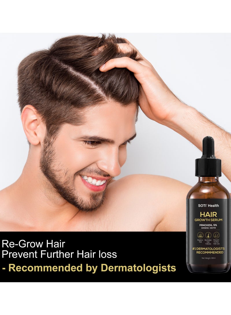 Soti Minoxidil 5% Hair Growth, Hair Loss Regrowth Serum 60ml. Made in USA! Dermatologists Recommended. Ginseng and Biotin Extra Strength Formula (1 Pack)