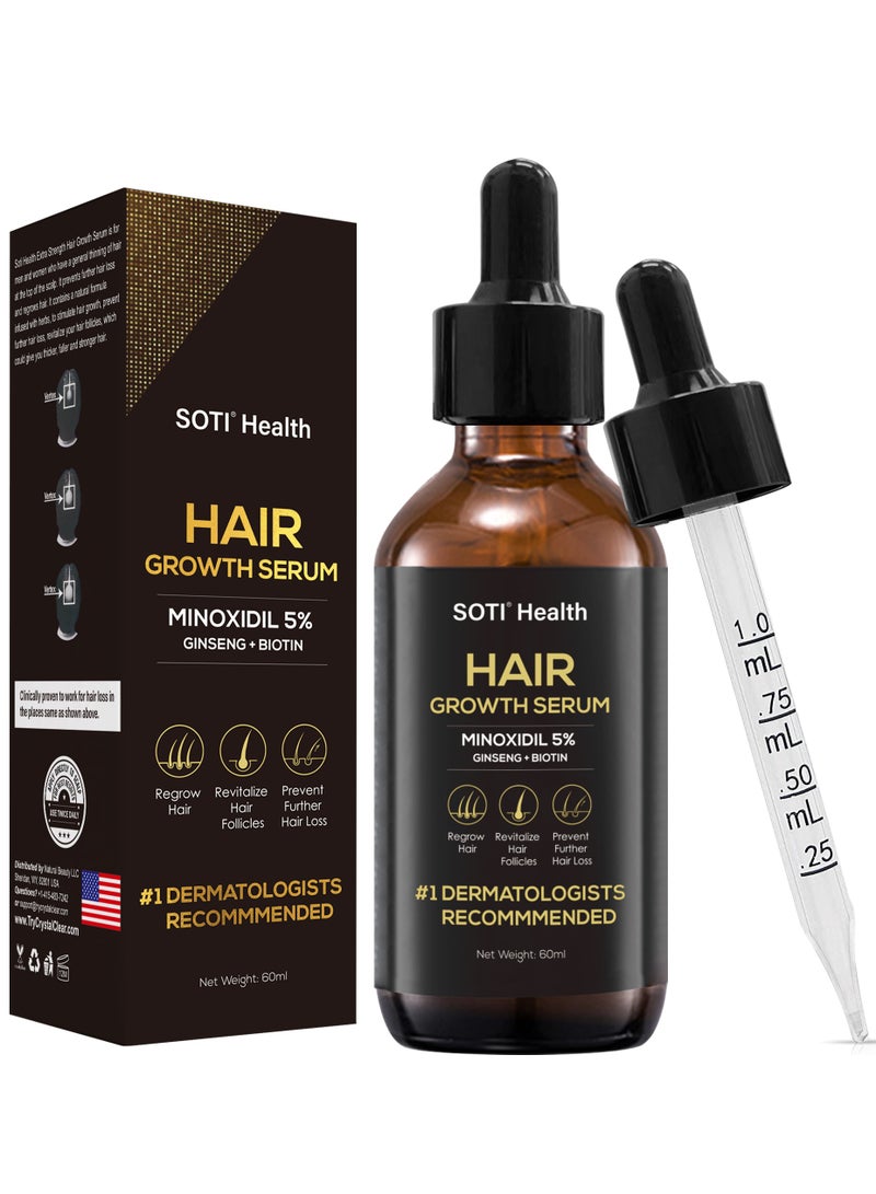 Soti Minoxidil 5% Hair Growth, Hair Loss Regrowth Serum 60ml. Made in USA! Dermatologists Recommended. Ginseng and Biotin Extra Strength Formula (1 Pack)