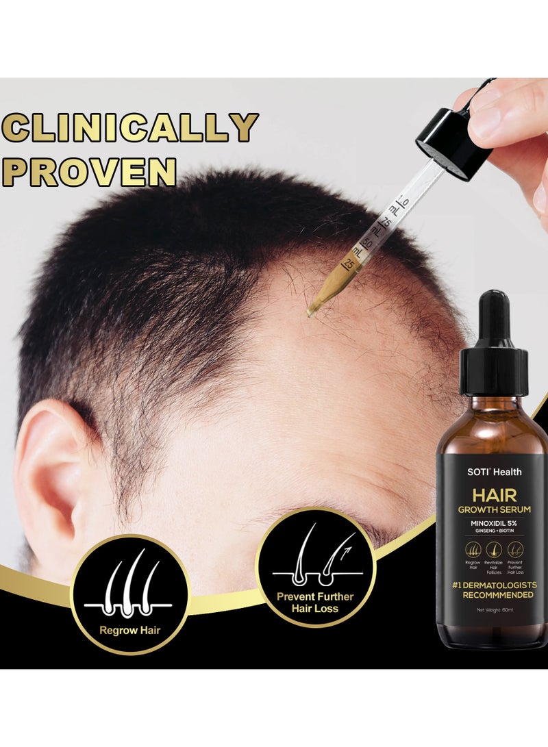 Soti Minoxidil 5% Hair Growth, Hair Loss Regrowth Serum 60ml. Made in USA! Dermatologists Recommended. Ginseng and Biotin Extra Strength Formula (1 Pack)