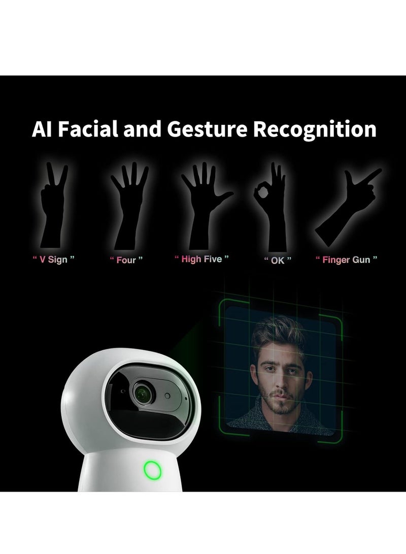 2K Security Indoor Camera Hub G3,AI Facial and Gesture Recognition,Infrared Remote Control,360° Viewing Angle via Pan and Tilt,Works with Alexa,HomeKit,Google Assistant,IFTTT