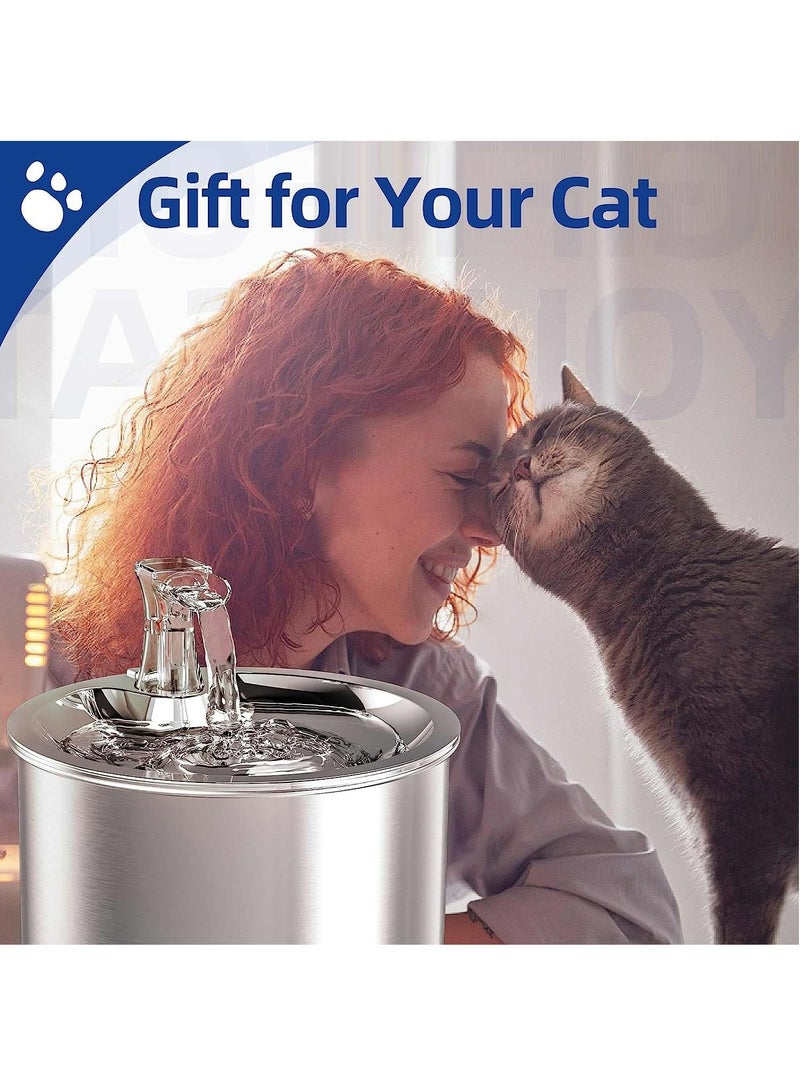 Pet Stainless Steel Automatic Water Fountain, 2L/67OZ,Stainless Steel Inside Ultra-Quiet Pump,Multiple Pets Water Fountain