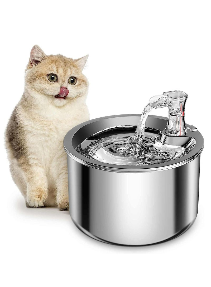 Pet Stainless Steel Automatic Water Fountain, 2L/67OZ,Stainless Steel Inside Ultra-Quiet Pump,Multiple Pets Water Fountain