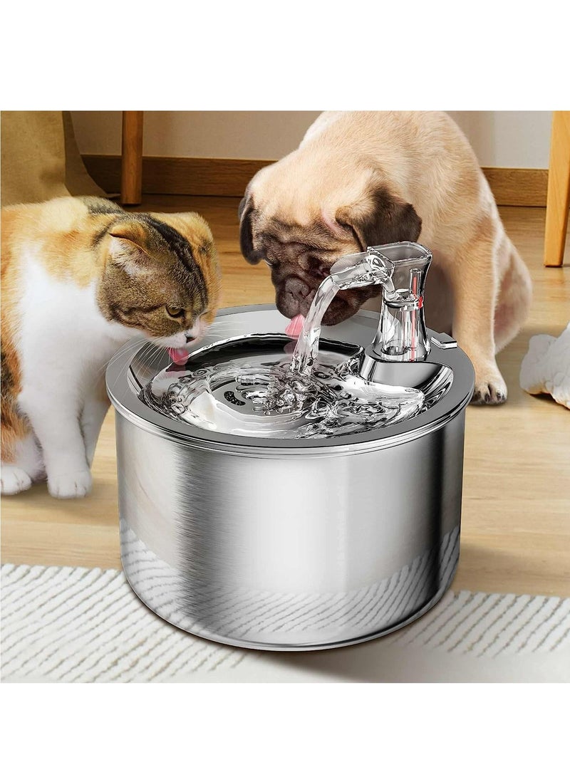 Pet Stainless Steel Automatic Water Fountain, 2L/67OZ,Stainless Steel Inside Ultra-Quiet Pump,Multiple Pets Water Fountain