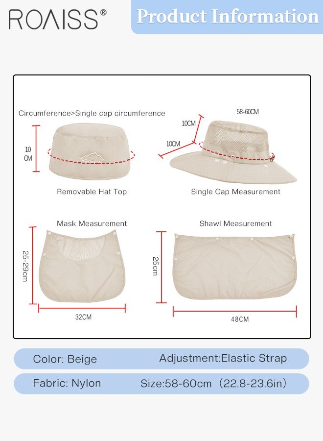 Detachable Wide Brim Fishing Hat with Shawl and Face Mask UPF 50+ Anti-UV Soft Foldable Breathable Sun Hat for Men & Women Adjustable Size Hiking Climbing Outdoor Hat