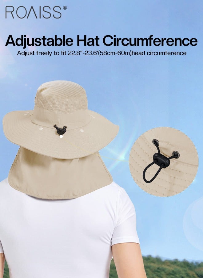 Detachable Wide Brim Fishing Hat with Shawl and Face Mask UPF 50+ Anti-UV Soft Foldable Breathable Sun Hat for Men & Women Adjustable Size Hiking Climbing Outdoor Hat