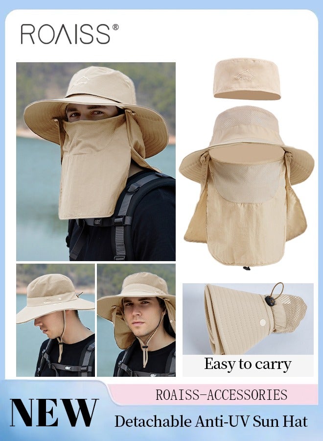 Detachable Wide Brim Fishing Hat with Shawl and Face Mask UPF 50+ Anti-UV Soft Foldable Breathable Sun Hat for Men & Women Adjustable Size Hiking Climbing Outdoor Hat