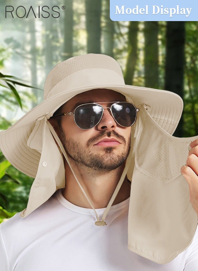 Detachable Wide Brim Fishing Hat with Shawl and Face Mask UPF 50+ Anti-UV Soft Foldable Breathable Sun Hat for Men & Women Adjustable Size Hiking Climbing Outdoor Hat