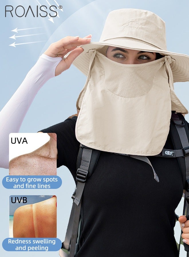 Detachable Wide Brim Fishing Hat with Shawl and Face Mask UPF 50+ Anti-UV Soft Foldable Breathable Sun Hat for Men & Women Adjustable Size Hiking Climbing Outdoor Hat