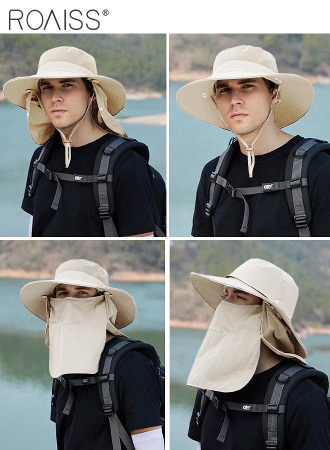 Detachable Wide Brim Fishing Hat with Shawl and Face Mask UPF 50+ Anti-UV Soft Foldable Breathable Sun Hat for Men & Women Adjustable Size Hiking Climbing Outdoor Hat