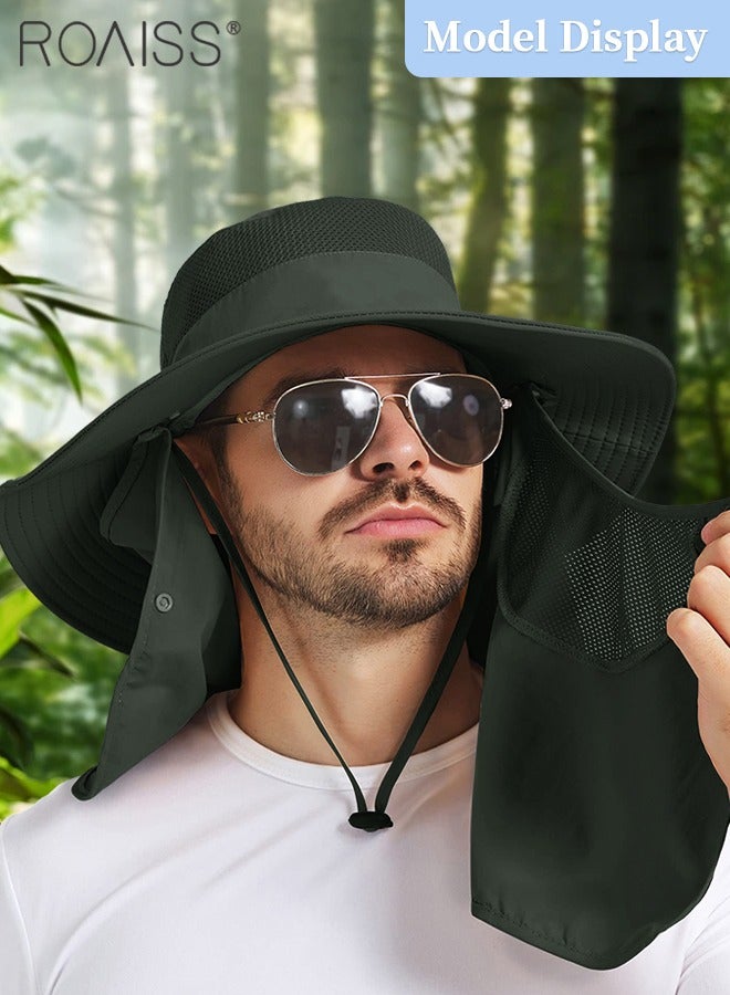 Detachable Wide Brim Fishing Hat with Shawl and Face Mask UPF 50+ Anti-UV Soft Foldable Breathable Sun Hat for Men & Women Adjustable Size Hiking Climbing Outdoor Hat