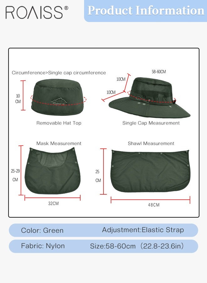 Detachable Wide Brim Fishing Hat with Shawl and Face Mask UPF 50+ Anti-UV Soft Foldable Breathable Sun Hat for Men & Women Adjustable Size Hiking Climbing Outdoor Hat