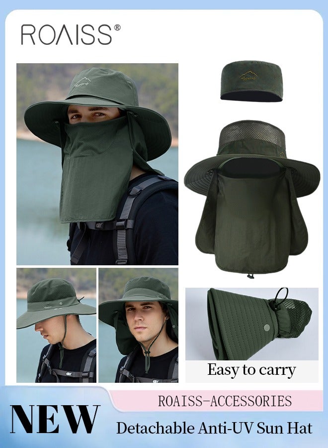 Detachable Wide Brim Fishing Hat with Shawl and Face Mask UPF 50+ Anti-UV Soft Foldable Breathable Sun Hat for Men & Women Adjustable Size Hiking Climbing Outdoor Hat