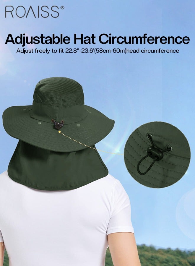 Detachable Wide Brim Fishing Hat with Shawl and Face Mask UPF 50+ Anti-UV Soft Foldable Breathable Sun Hat for Men & Women Adjustable Size Hiking Climbing Outdoor Hat