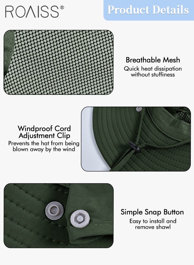 Detachable Wide Brim Fishing Hat with Shawl and Face Mask UPF 50+ Anti-UV Soft Foldable Breathable Sun Hat for Men & Women Adjustable Size Hiking Climbing Outdoor Hat