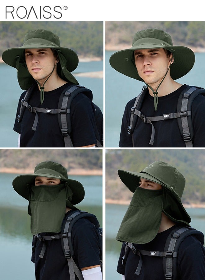 Detachable Wide Brim Fishing Hat with Shawl and Face Mask UPF 50+ Anti-UV Soft Foldable Breathable Sun Hat for Men & Women Adjustable Size Hiking Climbing Outdoor Hat