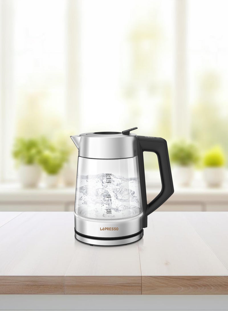 Multi-Temperature Illuminated Glass Kettle 1.7L Power 2200W /Power Plug - UK 3-Pin Plug / Quick Heating / Boil Dry Protection / Keep Warm Option / Temperature Control / Intuitive Control Panel - Black