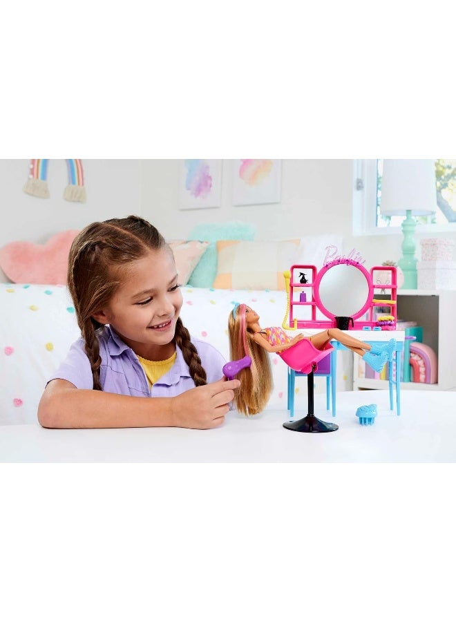 Barbie Doll and Hair Salon Playset, Color-Change Hair