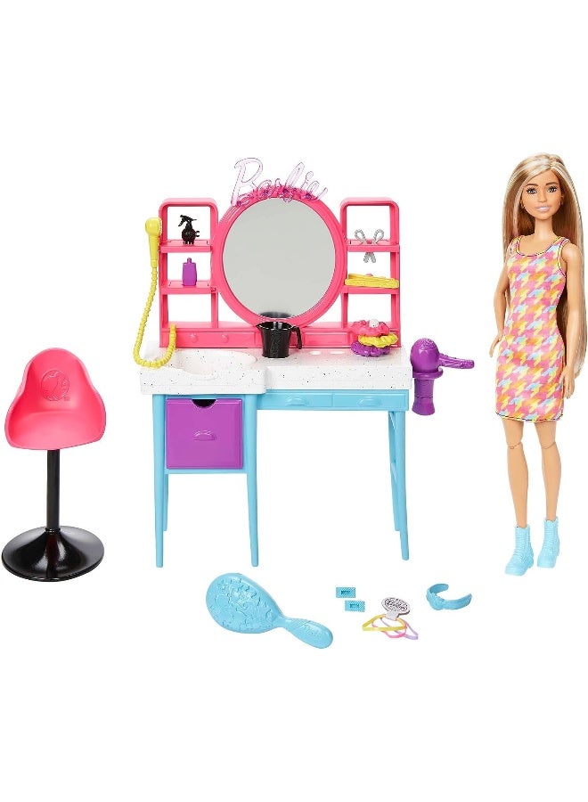 Barbie Doll and Hair Salon Playset, Color-Change Hair