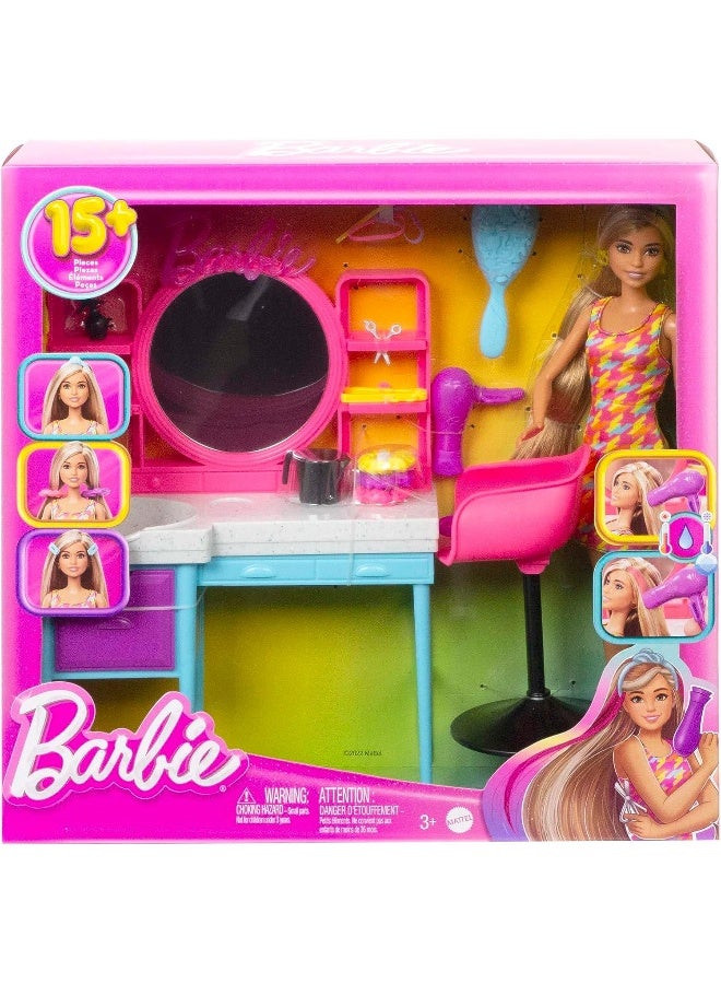 Barbie Doll and Hair Salon Playset, Color-Change Hair