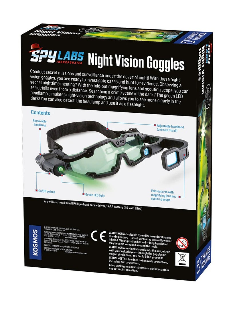 Thames & Kosmos Spy Labs Night Vision Goggles - Infrared Technology, LED Lights, Adjustable Head Strap, Educational Spy Toy for Kids