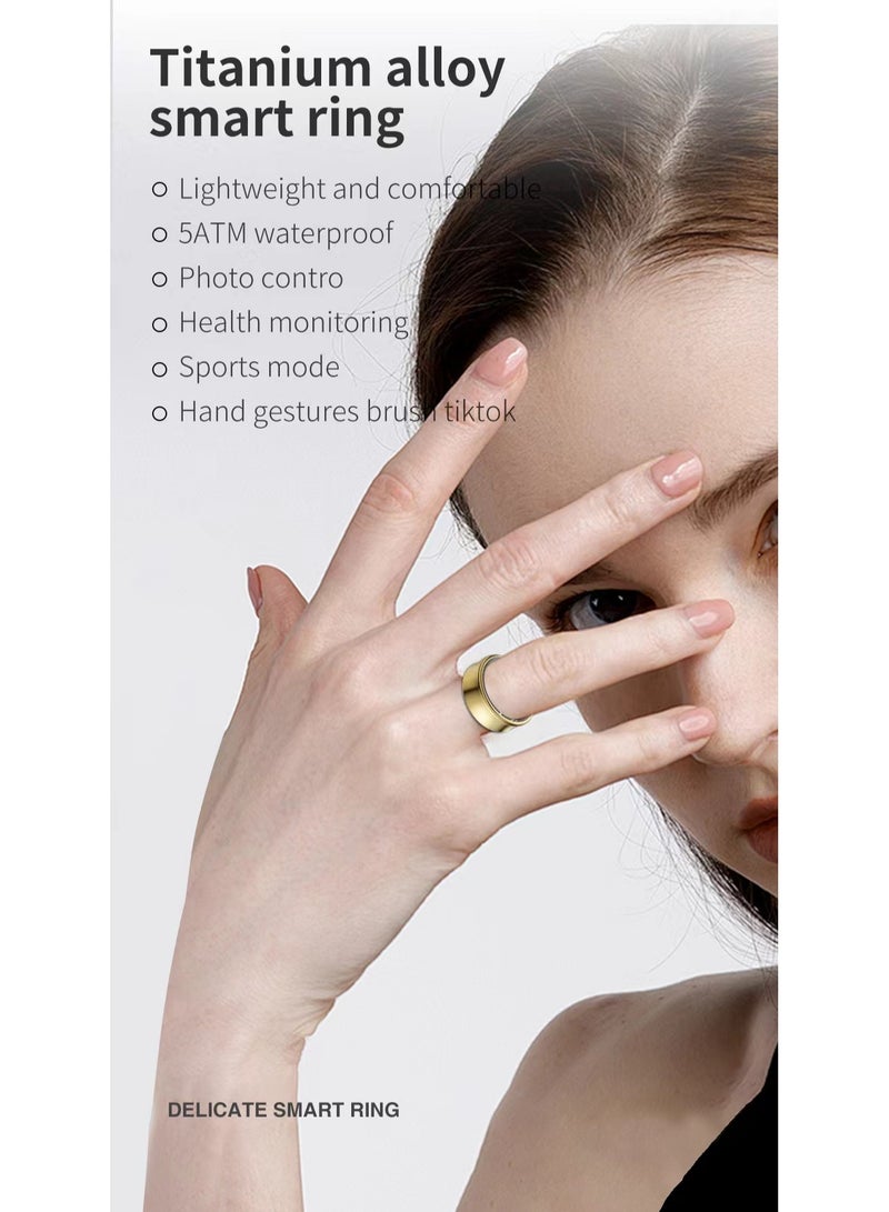 Smart Health Ring for Heart Rate Blood Oxygen Sleep Monitoring all Weather Motion Calculation 24-hour Health Monitoring Protect Your Health Gold