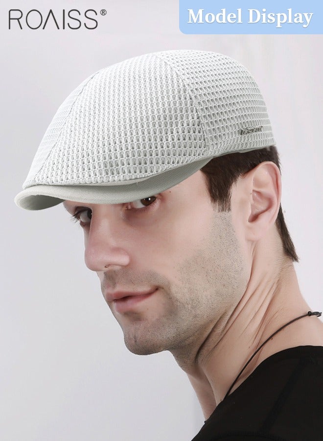 Adjustable Newsboy Cap for Men Vintage Beret Flat Cap Breathable Mesh Hat Mens Summer Hat Golf Fishing Hat (Light Grey, One Size)