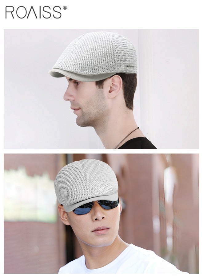 Adjustable Newsboy Cap for Men Vintage Beret Flat Cap Breathable Mesh Hat Mens Summer Hat Golf Fishing Hat (Light Grey, One Size)