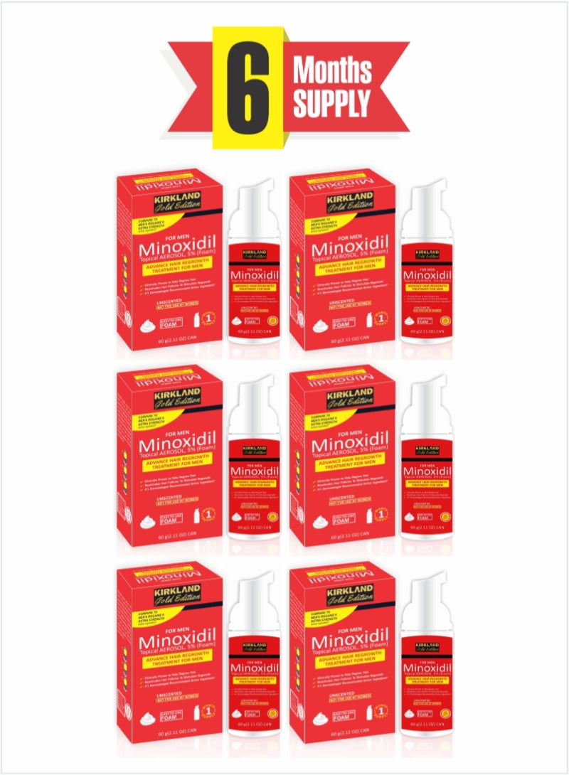 Minoxidil Gold Edition Foam - Premium Solution for Hair Loss and Healthy Growth - 6pcs