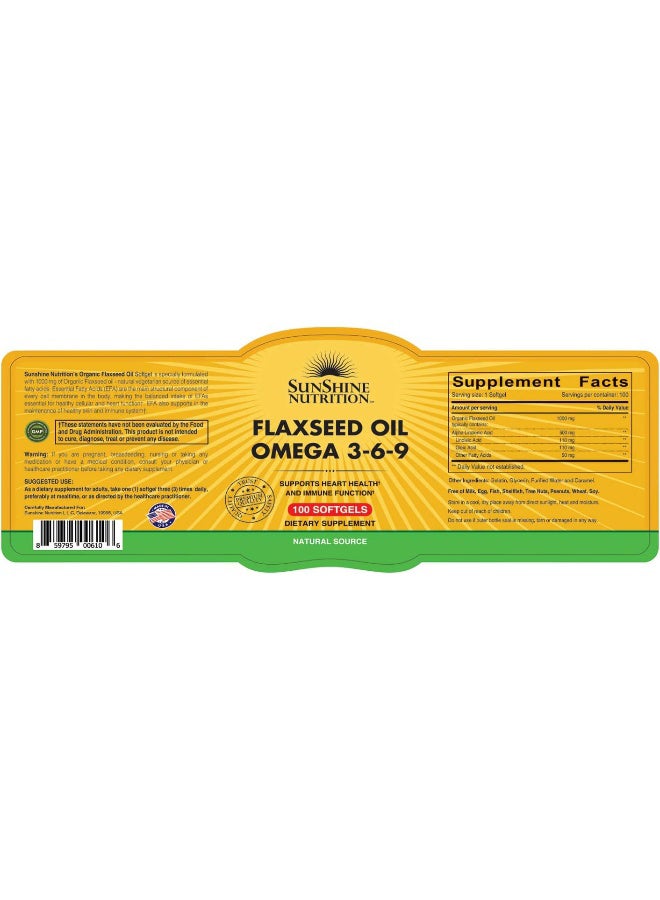 Organic Flaxseed Oil Omega 369 100 Softgels