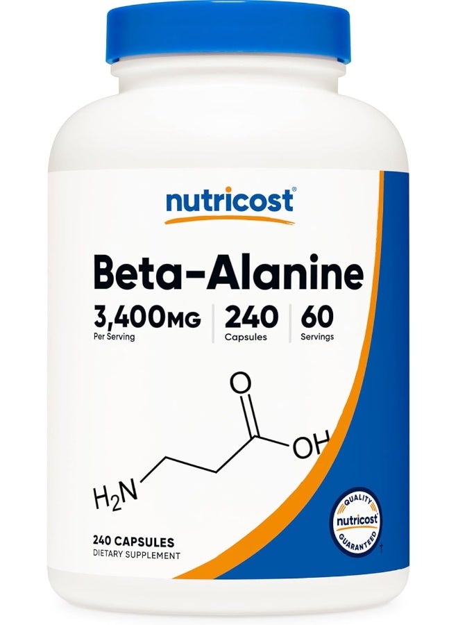 Beta Alanine Capsules 3400Mg, 240 Capsules 60 Serv Potent Beta Alanine, Gluten Free And Non-Gmo 850Mg Per Cap