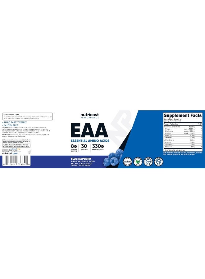 Eaa Powder 30 Servings Blue Raspberry - Essential Amino Acids - Non-Gmo, Gluten Free, Vegetarian Friendly