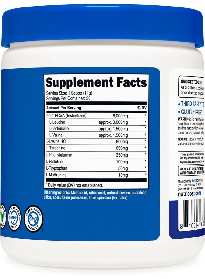 Eaa Powder 30 Servings Blue Raspberry - Essential Amino Acids - Non-Gmo, Gluten Free, Vegetarian Friendly