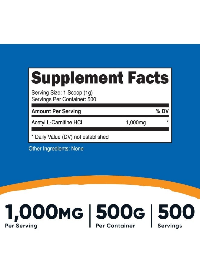 Acetyl L-Carnitine Alcar 500 Grams - 1000Mg Per Serving - Pure Acetyl L-Carnitine Powder