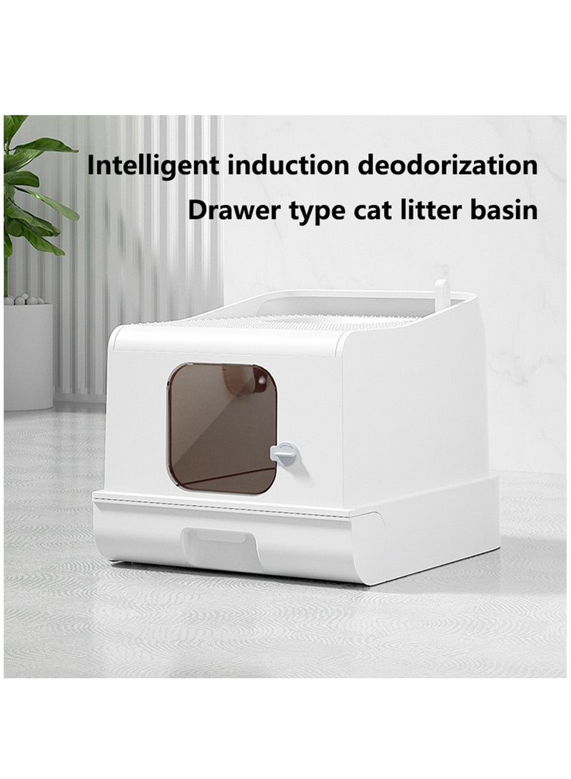 Cat Litter Box Top Entry Cat Litter Box with Lid, Large Covered Litter Box for Cats Foldable Leak Proof Cat Toilet with Cat Litter Scooper and Drawer