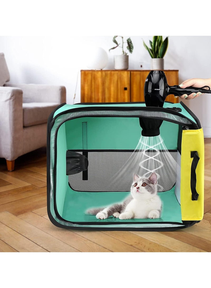 Pet Drying Box Portable Foldable Breathable Oxford Cloth Dog Cat Drying Room Pet Hair Dryer Clean Grooming House Drying Crate Cage With Two Air Inlets for Small Medium Cats Dogs (Blue)