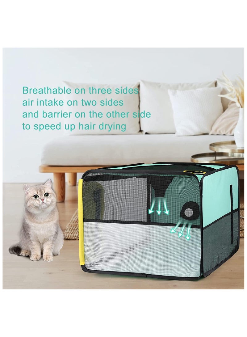 Pet Drying Box Portable Foldable Breathable Oxford Cloth Dog Cat Drying Room Pet Hair Dryer Clean Grooming House Drying Crate Cage With Two Air Inlets for Small Medium Cats Dogs (Blue)