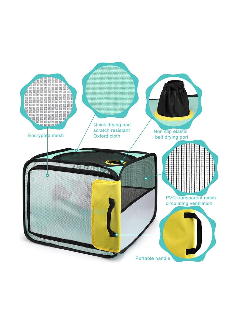 Pet Drying Box Portable Foldable Breathable Oxford Cloth Dog Cat Drying Room Pet Hair Dryer Clean Grooming House Drying Crate Cage With Two Air Inlets for Small Medium Cats Dogs (Blue)