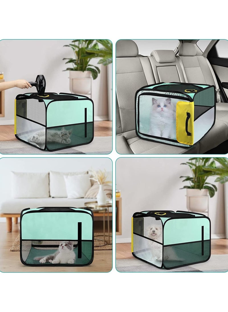 Pet Drying Box Portable Foldable Breathable Oxford Cloth Dog Cat Drying Room Pet Hair Dryer Clean Grooming House Drying Crate Cage With Two Air Inlets for Small Medium Cats Dogs (Blue)