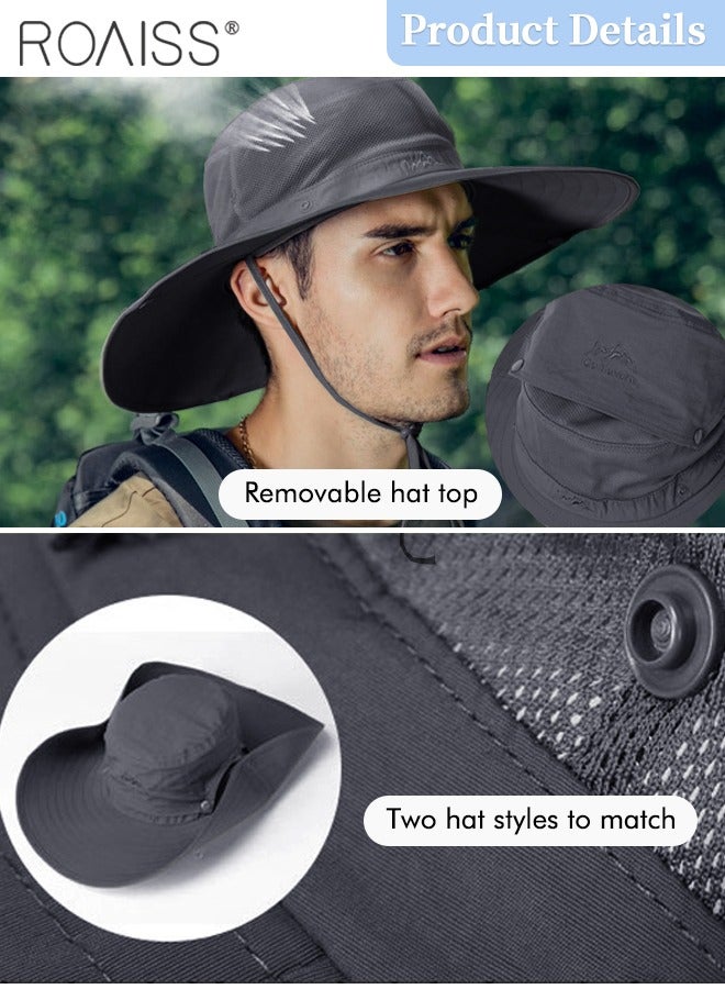 Breathable Wide Brim Fishing Hat with Removable Top UPF 50+ Anti-UV Water Resistant Tear-Resistant Sun Hat for Men & Women Adjustable Size
