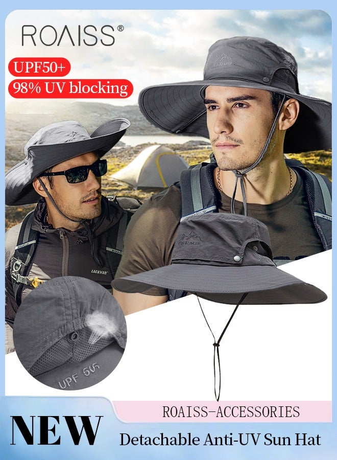 Breathable Wide Brim Fishing Hat with Removable Top UPF 50+ Anti-UV Water Resistant Tear-Resistant Sun Hat for Men & Women Adjustable Size