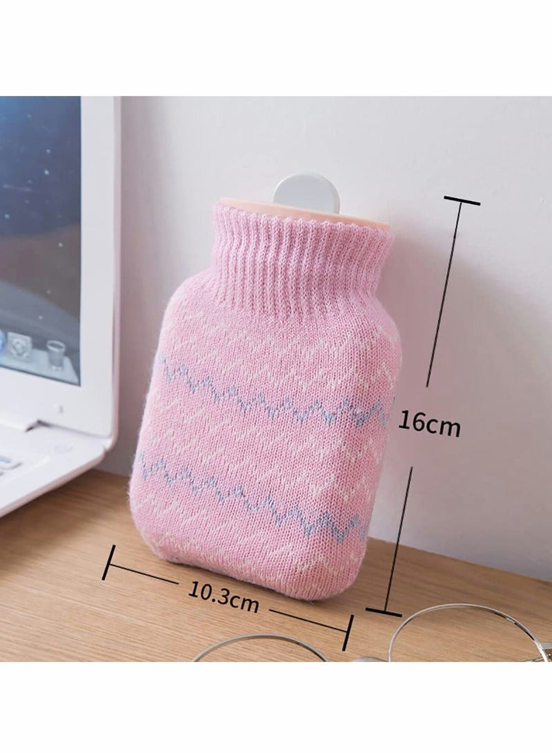 Hot Water Bottle with Soft Cover Small Lovely and Reusable Bottles Hand Warmers Portable Removeable Washable Knit Covers