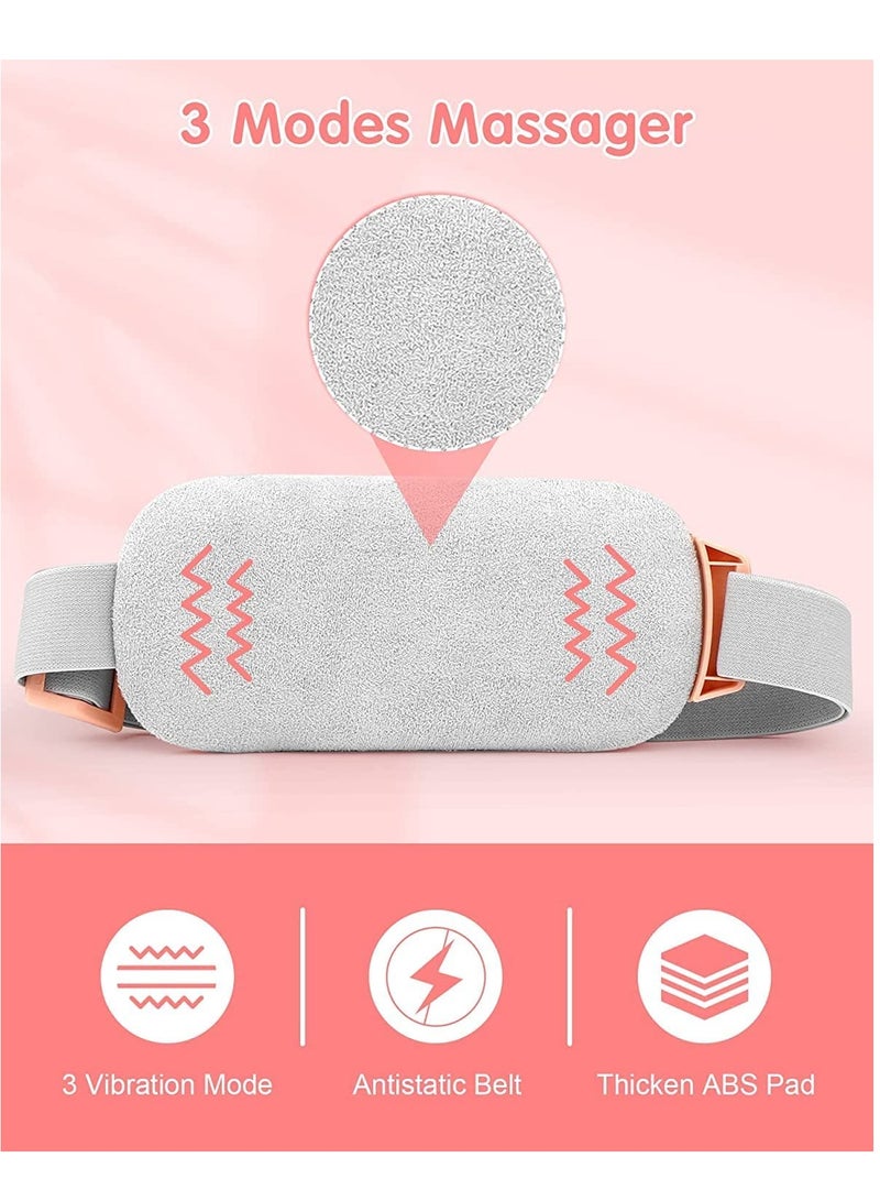 Pain Relief Heating Pad Period Heating Belt Menstrual Cramp Massager with 3 Heat Levels 3 Massages Modes Rechargeable Electric Fast Warming Belly Belt Gifts for Women Ladies Girls White