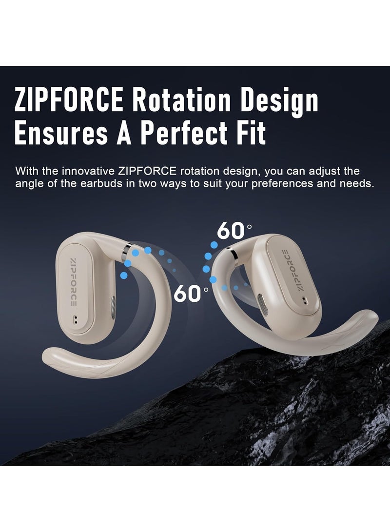 ZIPFORCE True Wireless Earbuds, Open-Ear Bluetooth 5.3 Headphones 4-Mics ANC ENC Clear Call, Bluetooth Earbuds Touch Control, IPX6 Waterproof TWS, Light-Weight Earphones