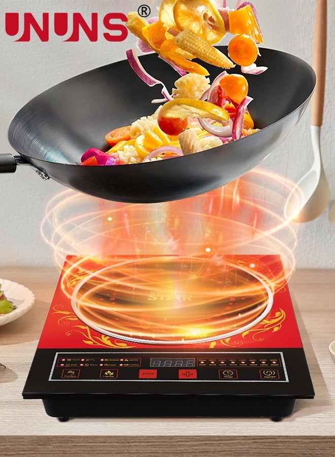 Portable Induction Cooktop,Countertop Burner With Multi-Function, 2200w Electric Stove With Easy Clean Glass,8 Modes Sensor Touch Cooker,Red