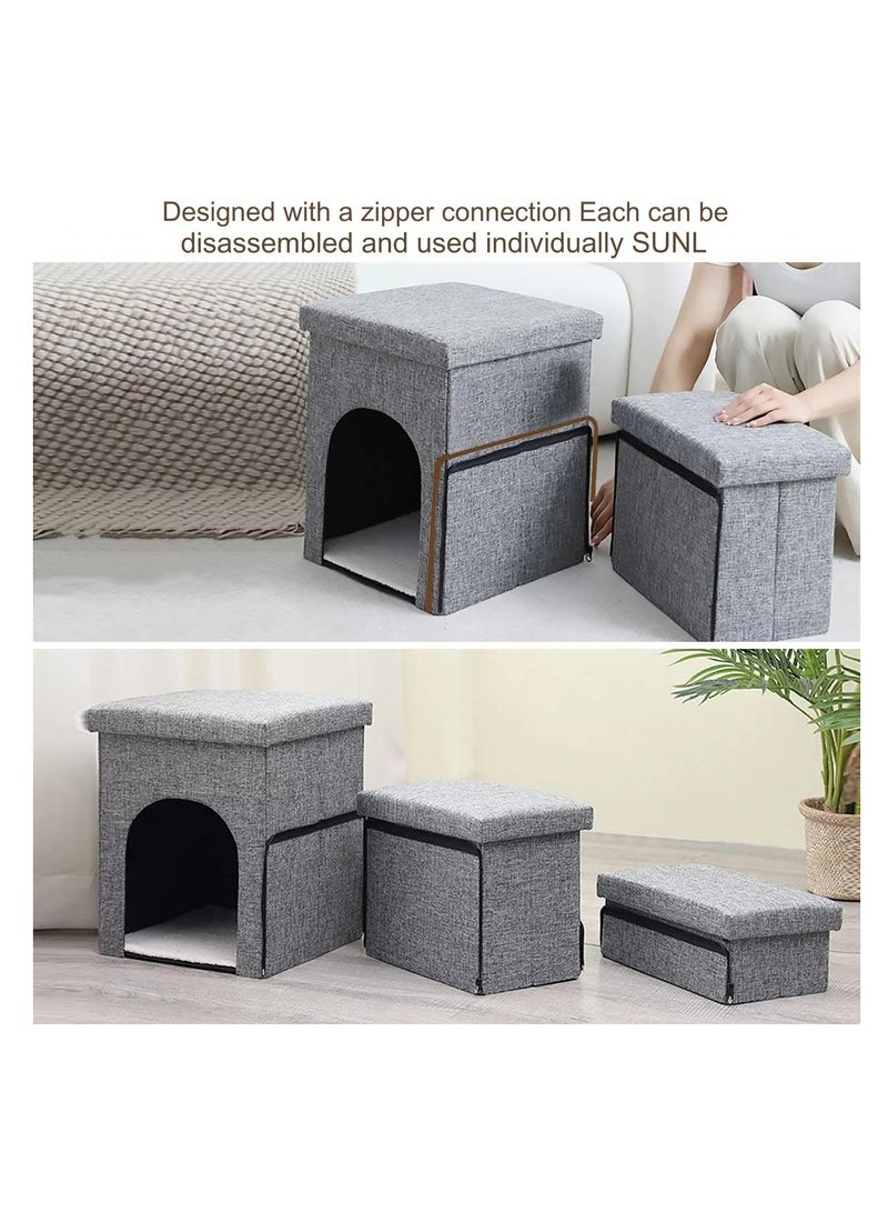 Dog Stairs for Small Dogs, Foldable Dog Steps for Couch and High Bed, 3-Step Pet Stairs with Storage and Pet House, Non-Slip Dog Ramp for Small Dogs and Cats or Pets Joints